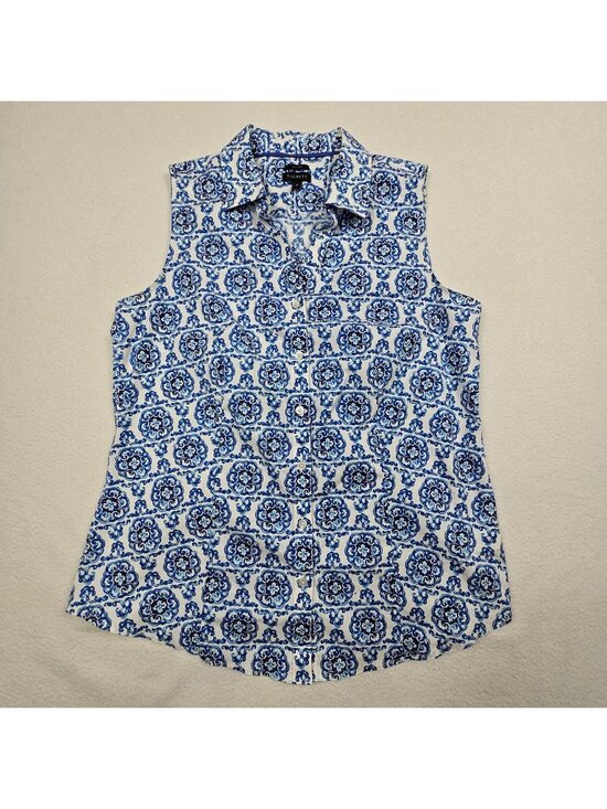 Talbots Tops - Talbots Womens Size 10 Sleeveless Button-Down Shirt Blue White Floral Non-Iron
